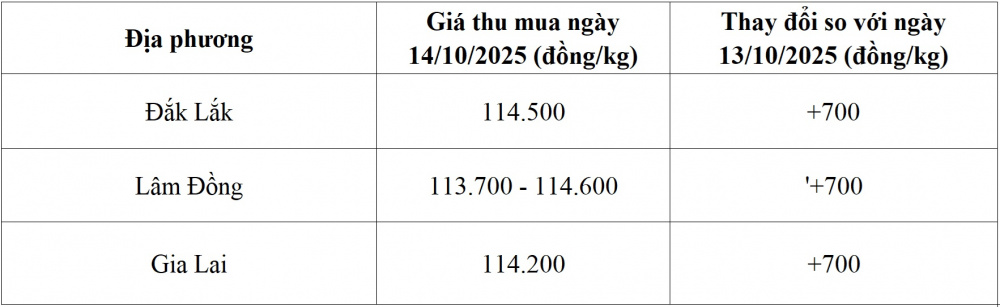 giá cà phê hôm nay