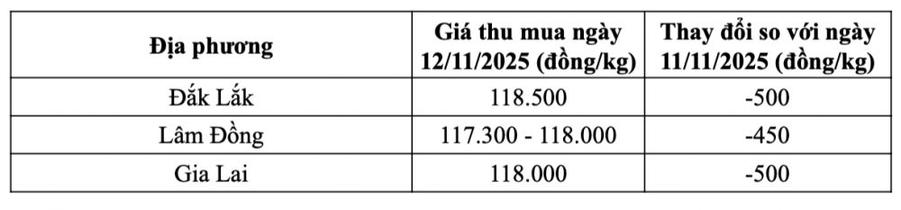 Tham khảo giá cà phê hôm nay ngày 12/11/2025 tại thị trường trong nước (Nguồn: CWIN ✅ Nhà cái cờ bạc trực tuyến tốt nhất và Thương hiệu uy tín tổng hợp)
