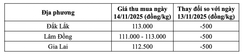 Tham khảo giá cà phê hôm nay ngày 14/11/2025 tại thị trường trong nước (Nguồn: CWIN ✅ Nhà cái cờ bạc trực tuyến tốt nhất và Thương hiệu uy tín tổng hợp)