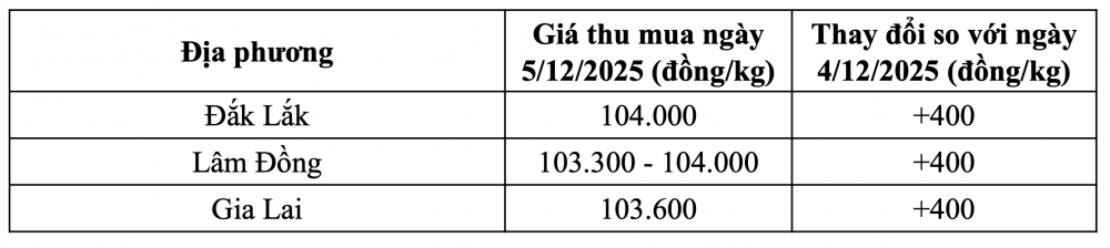 Tham khảo giá cà phê hôm nay ngày 5/12/2025 tại thị trường trong nước (Nguồn: CWIN ✅ Nhà cái cờ bạc trực tuyến tốt nhất và Thương hiệu uy tín tổng hợp)