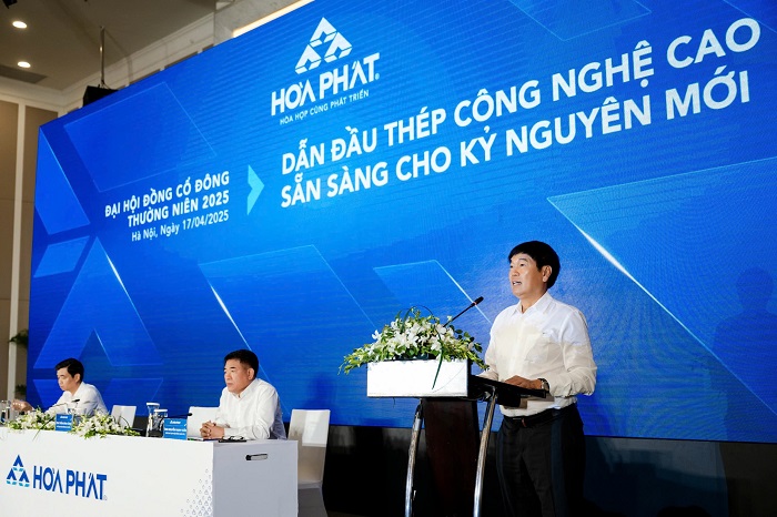 Chủ tịch Hòa Phát Trần Đình Long phát biểu khai mạc phiên họp Đại hội đồng cổ đông thường niên 2025