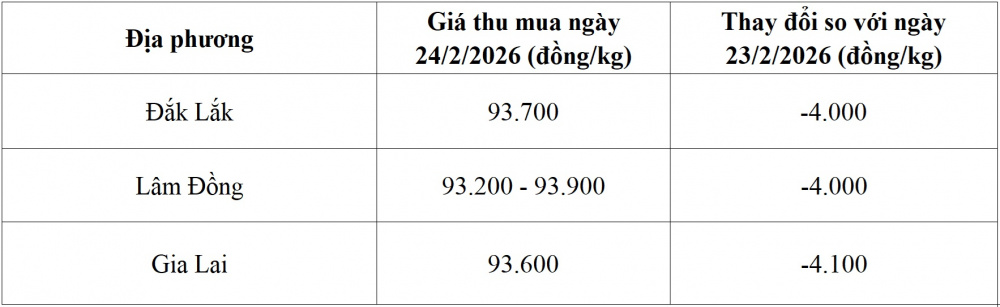 giá cà phê hôm nay