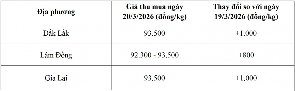 giá cà phê hôm nay