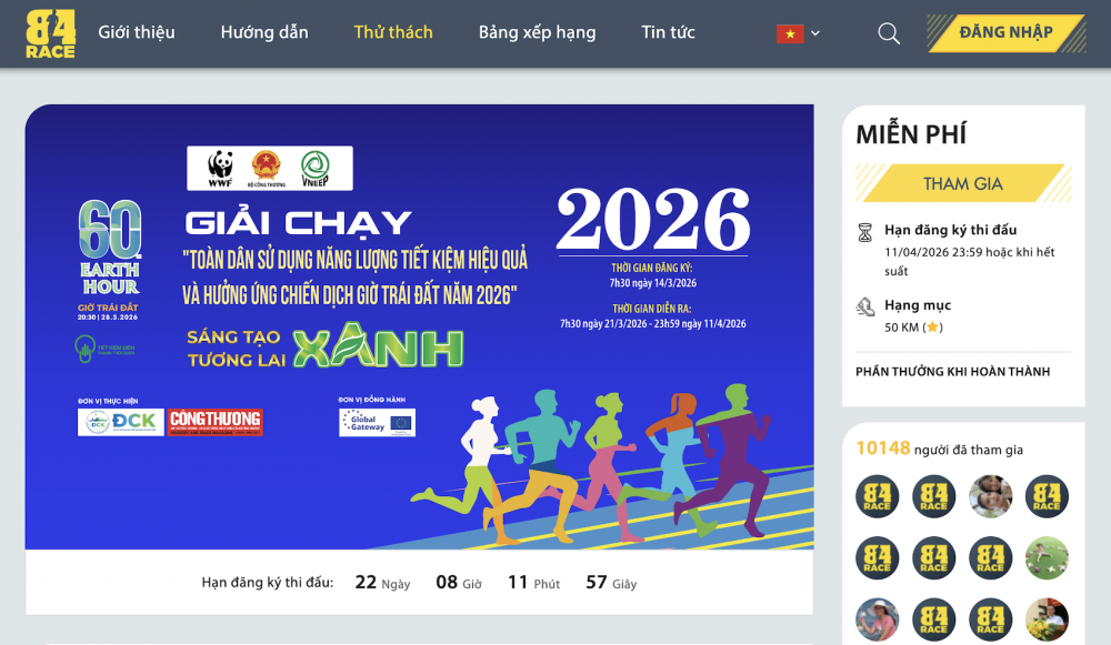 giải chạy trực tuyến hưởng ứng Giờ trái đất
