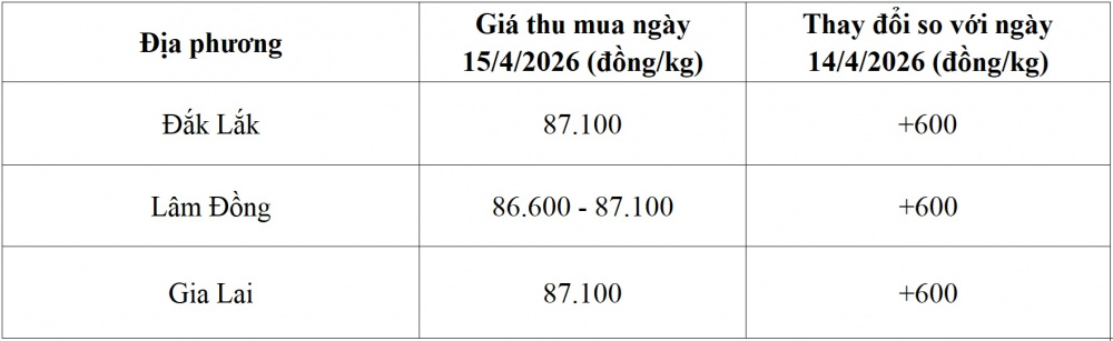 giá cà phê hôm nay