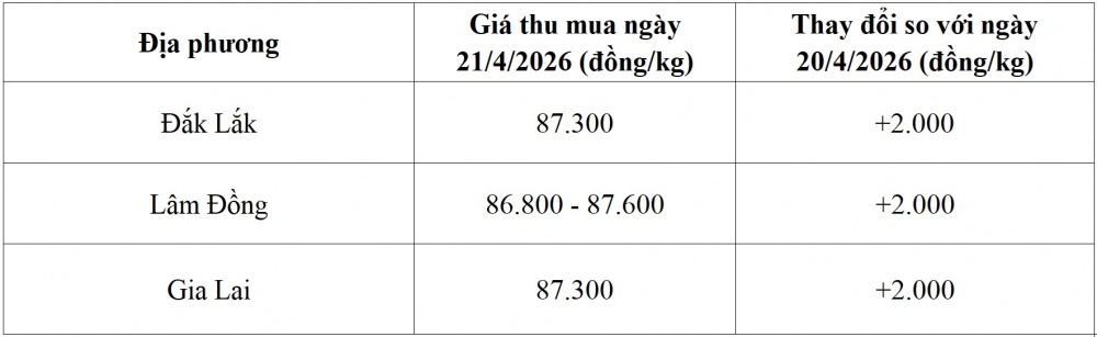 giá cà phê hôm nay