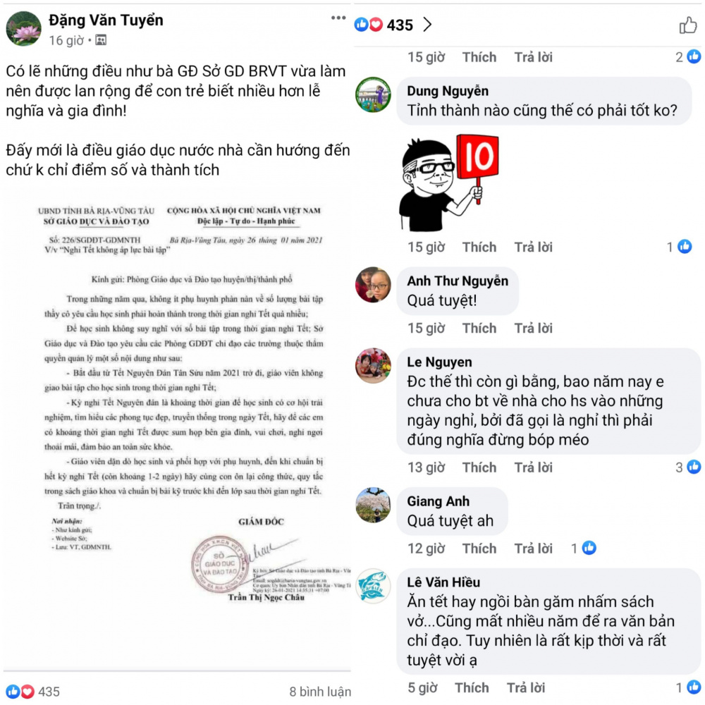 Một số ý kiến chia sẻ của phụ huynh, giáo viên trên các nhóm mạng về Công văn của Sở GD&ĐT tỉnh Bà Rịa - Vũng Tàu