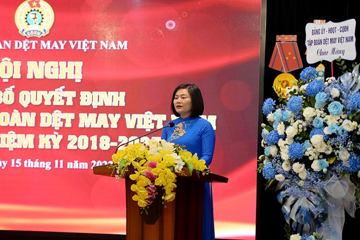 Bà Phạm Thị Thanh Tâm phát biểu đảm nhận vị trí Chủ tịch Công đoàn Dệt May