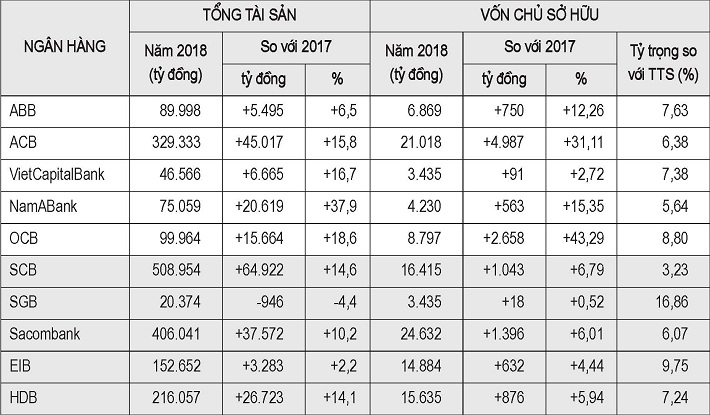 Quy mô năng lực tài chính của các NHTMCP tại TP. Hồ Chí Minh năm 2018
