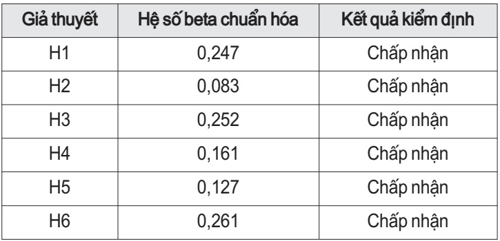 Bảng tóm tắt kết quả kiểm định giả thuyết